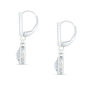Emerald Cut Cluster CZ Dangle Hoop Leverback Earrings 925 Sterling Silver